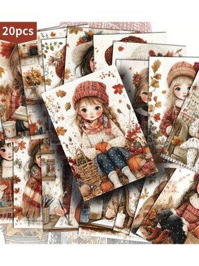 Postcards Vintage Autumn Girls Retro Junk Journals Scrapbooks Greeting Cards